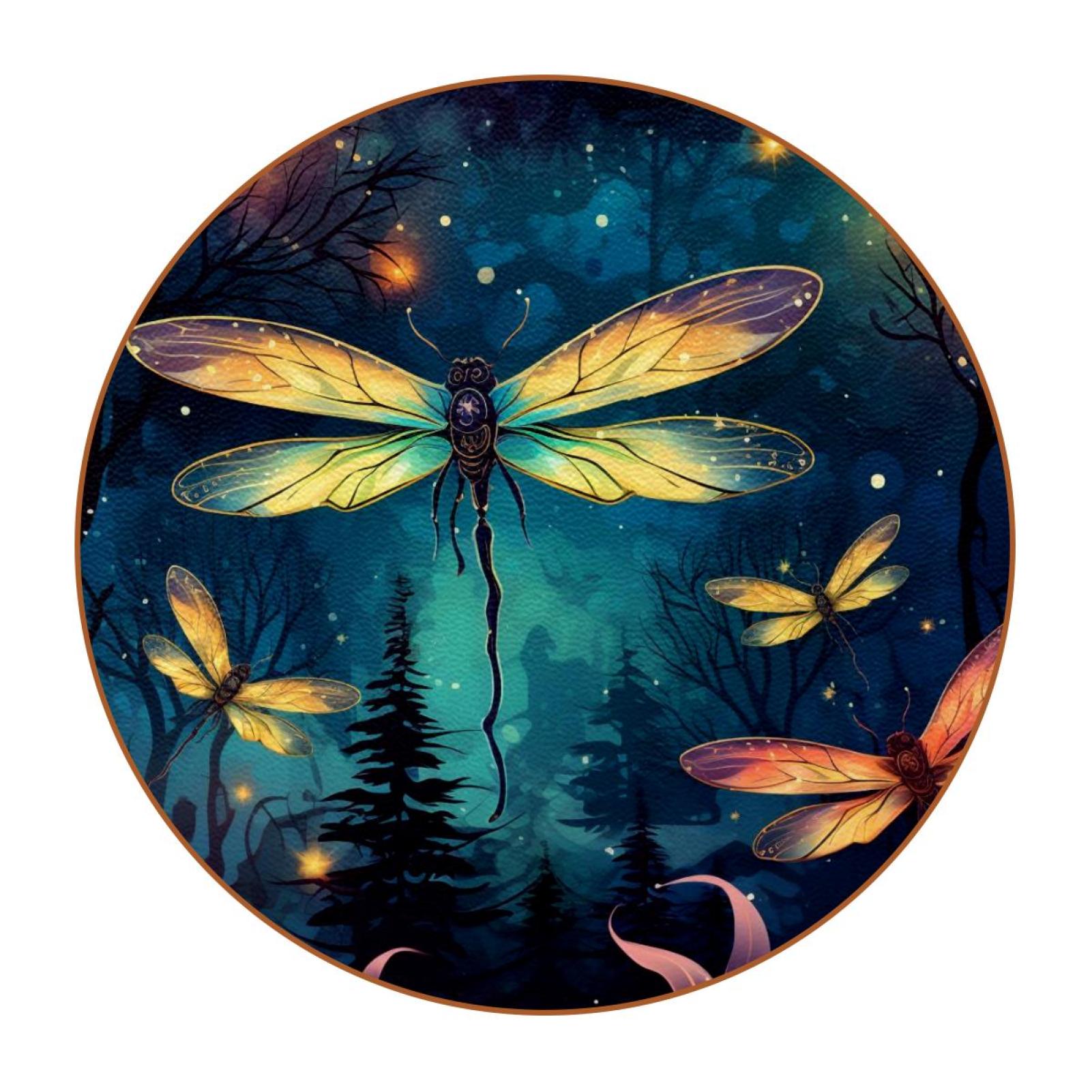 Fireflies 6PCS Round Microfiber Leather Coasters, 11x11 cm/4.3x4.3 in ...