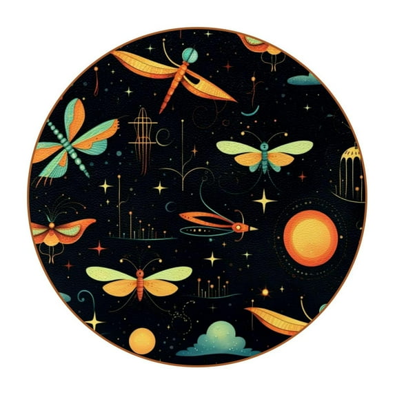 Fireflies 6pcs Round Microfiber Leather Drink Coasters, 11x11 cm/4.3x4.3 in, Set of 6 Absorbent Coasters for Drinks, Coasters for Table, Furniture From Water Marks and Scratches