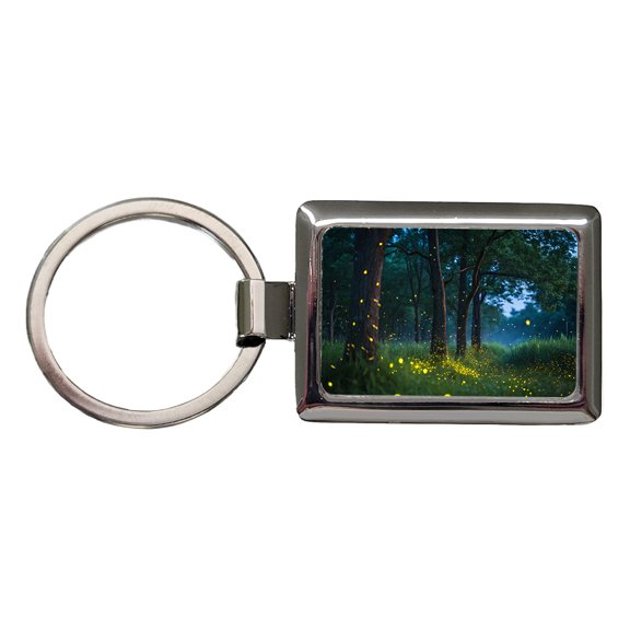 Fireflies At Night Metal Rectangle Keychain