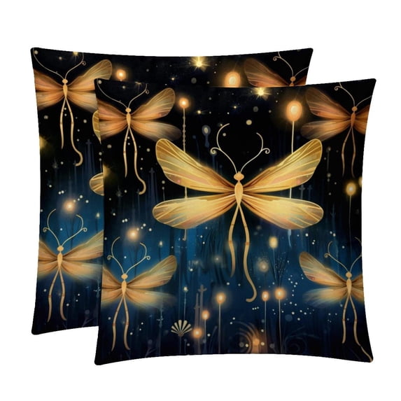 Fireflies Decorative Velvet Throw Pillow Covers for Chair - Set of 2, Unique Patterns, 16x16, 18x18, 20x20 Inches for Home Decor and Gifts