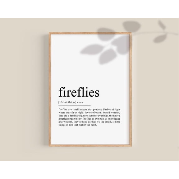 Fireflies Definition Poster Firefly Wall art Summer Camping Lake House Vacation Poster, Unframed Poster Size 16x24