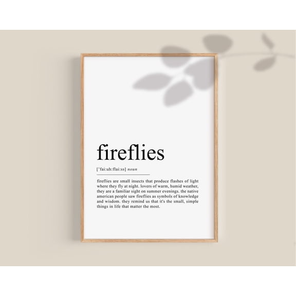 Fireflies Definition Poster Firefly Wall art Summer Camping Lake House Vacation Poster, Unframed Poster Size 24x36