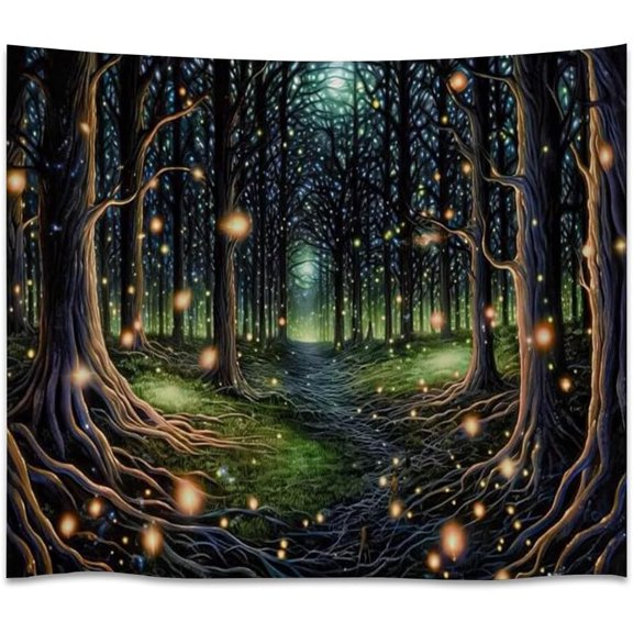 Fireflies Forest Tapestry for Bedroom Aesthetic Dark Academia Gothic Art Tapestries Vintage Woodland Wall Hanging Decor or Living Room Dormwhite30x40inch