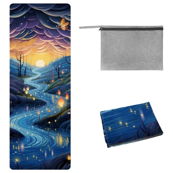 Fireflies Gym Towel with Storage Bag, 72.8"x26.8", Suitable for Yoga, Pilates, Fitness, etc. - Yoga Blanket, Yoga Mat Towel Included