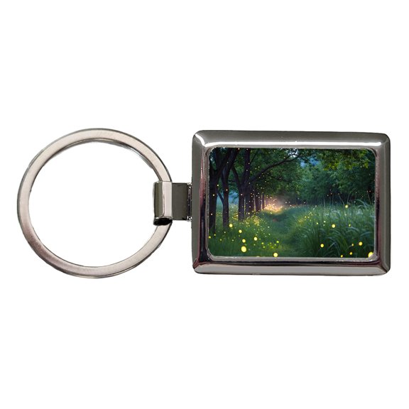 Fireflies In Nature Metal Rectangle Keychain
