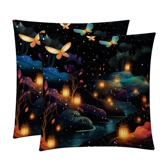 Fireflies Luxurious Velvet Throw Pillow Inserts with Unique Patterns - Set of 2 Chair Pillow Covers - Available in 16x16, 18x18, 20x20 Inches for All Occasions