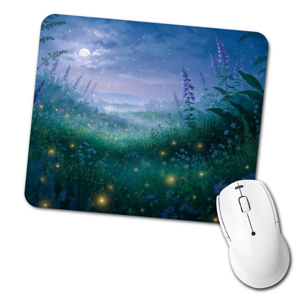 Fireflies Moonlit Wildflower Meadow Mouse Pad Low Profile Gaming Mat