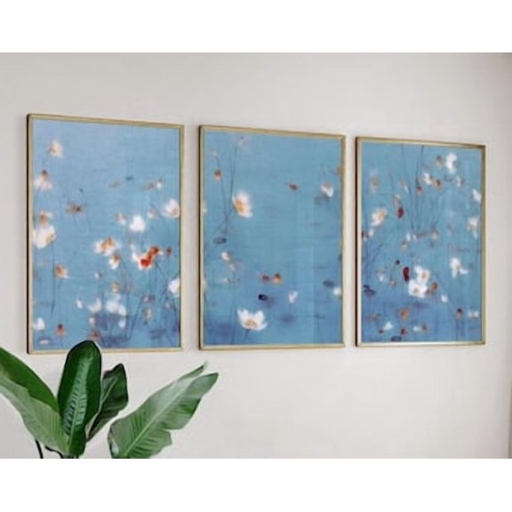 Fireflies Pond Posters Asian Watercolor Style Wall Art, Poster Only
