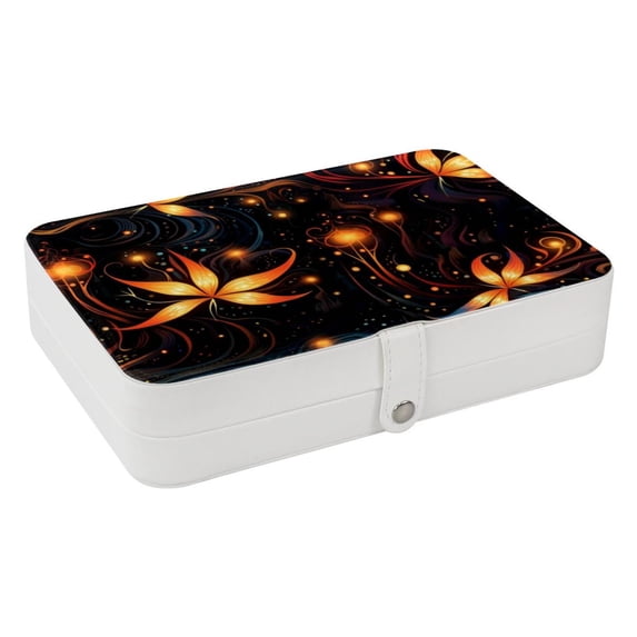 Fireflies Portable PU Leather Earring Holder with Removable Compartment, Necklace Organizer, Display Case, and Storage Box
