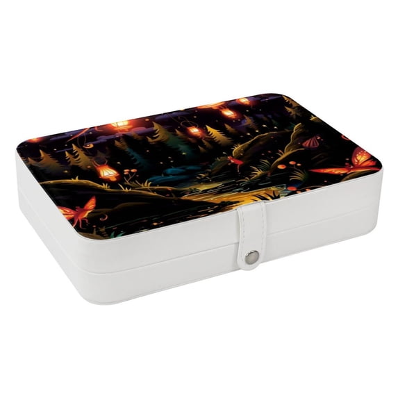 Fireflies Portable PU Leather Jewelry Display Necklace Organizer Earring Holder with Removable Compartment