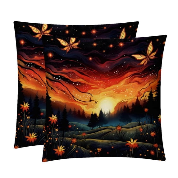 Fireflies Sumptuous Velvet Throw Pillow Covers Set of 2, Decorative Bed Pillow Cases with Unique Patterns for Home Decor, Sizes 16x16, 18x18, 20x20 Inches