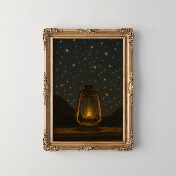 Fireflies Wall Decor for Cabin Mountain Home | Lightning Bugs Art for AirBnB | Cabin Themed Art | Fire Flies Lanturn Painting Size 24x36 Unframed Poster