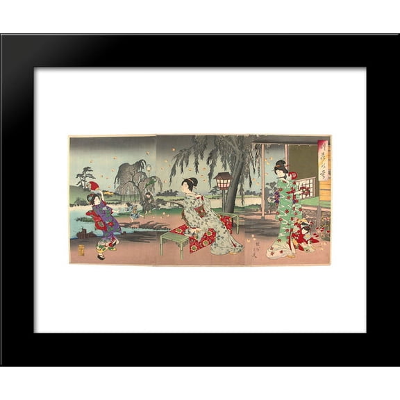 Fireflies at a country house 20x24 Framed Art Print by Toyohara Chikanobu