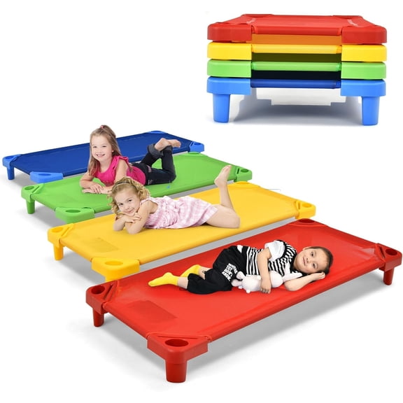 Fireflowery Toddler Cots for Sleeping, Stackable Cot Bed, Daycare Furniture w/Easy Lift Corners, Great for Preschool Classroom, Home, Pack of 4