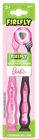 Firefly Kids Barbie Manual Toothbrush with Cover, Soft, 2 Count