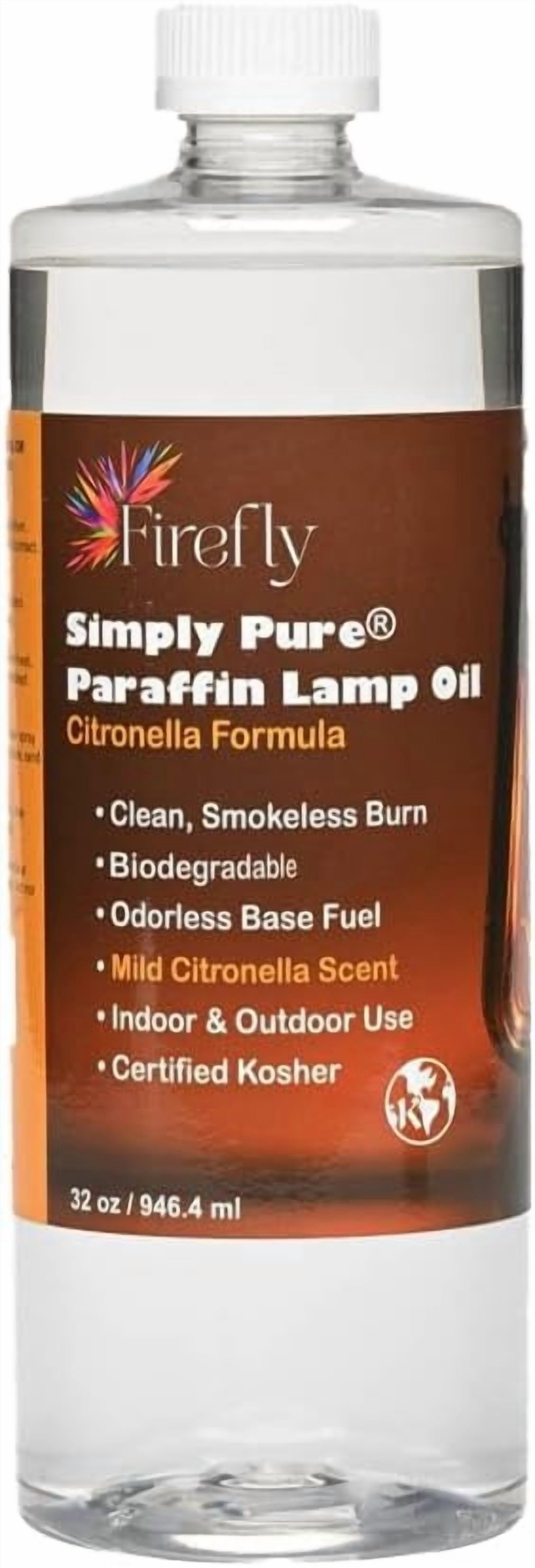 Firefly Fuel Premium Liquid Paraffin Lamp Oil for Indoor Use 32 oz - Indoor Smokeless Odorless Paraffin Oil Fuel for Lamps, Lantern, Candle, Citronella, Kosher