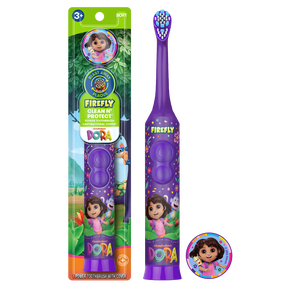 Firefly Clean N' Protect, Dora The Explorer Toothbrush with Antibacterial Character Cover, Soft Bristles, Anti-slip Grip Handle, Battery Included, Ages 3+, 1 Count