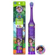 Firefly Clean N Protect, Dora The Explorer Toothbrush with Antibacterial Character Cover, Soft Bristles, Anti-slip Grip Handle, Battery Included, Ages 3+, 1 Count