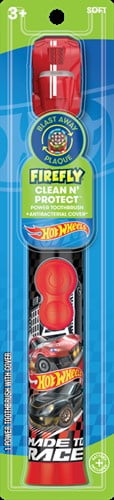 Firefly Clean N' Protect Kids Hot Wheels Power Toothbrush with Antibacterial Cover, Soft Bristles