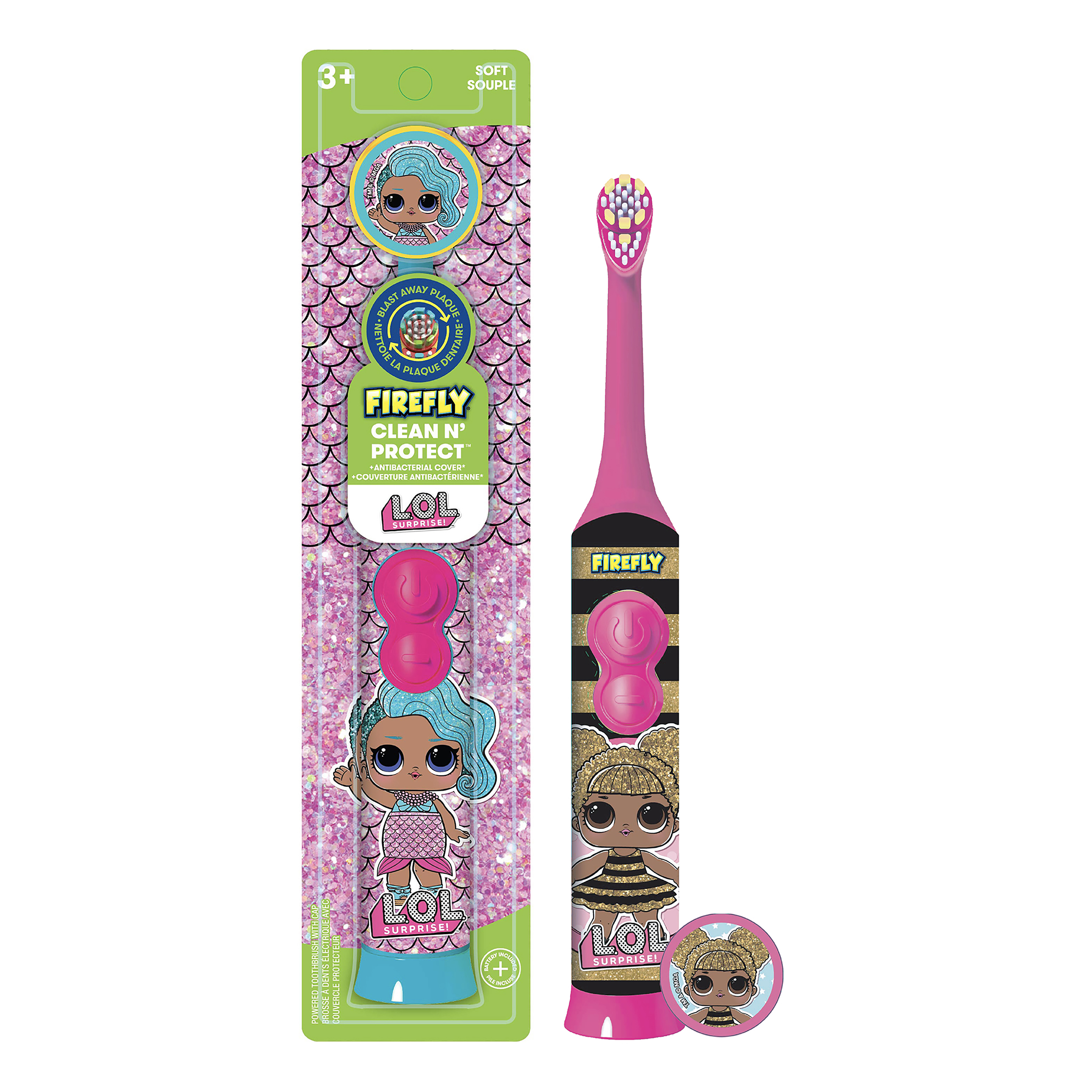 Firefly Clean N' Protect, L.O.L. Surprise! Toothbrush with Antibacterial Character Cover, Soft Bristles, Anti-slip Grip Handle, Battery Included, Ages 3+, 1 Count - image 1 of 10