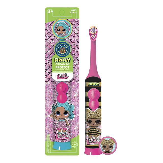 Firefly Clean N' Protect, L.O.L. Surprise! Toothbrush with Antibacterial Character Cover, Soft Bristles, Anti-slip Grip Handle, Battery Included, Ages 3+, 1 Count