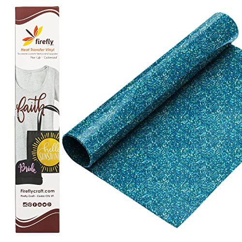 Firefly Craft Glitter Turquoise Heat Transfer Vinyl - HTV Vinyl for Cricut - Heat Press Vinyl for Shirt Transfers - Iron on Fabric Sheets - 3 Pieces