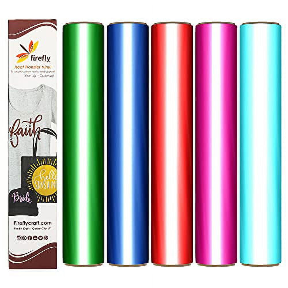 Firefly Craft Metallic Heat Transfer Vinyl Sheets -  Blue/Red/Pink/Aqua/Green HTV - Iron On Vinyl for Cricut, HTV Vinyl Sheets,  Easy Cut & Weed, for