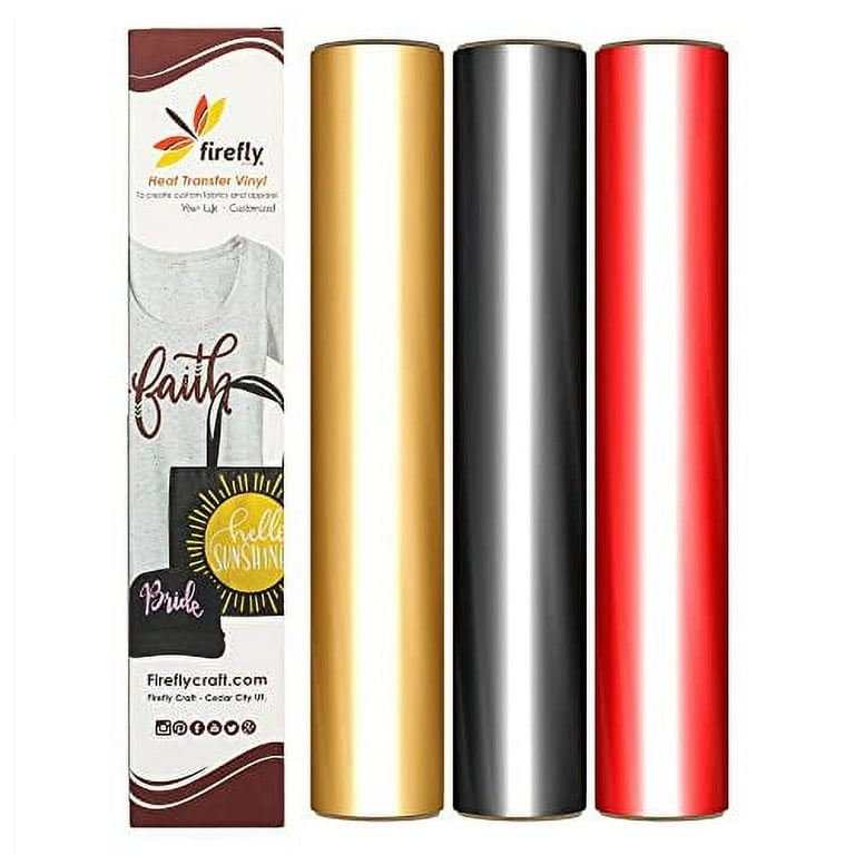 Firefly Craft Metallic Heat Transfer Vinyl Sheets - Red/Black/Gold HTV - Iron on Vinyl for Cricut, HTV Vinyl Sheets, Easy Cut & Weed, Compatible