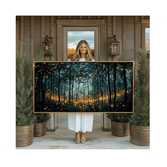Firefly Dark Forest Wall Art Mystical Woodland Landscape Poster Or