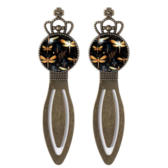 Firefly Elegant Vintage Copper Crown-shaped Bookmarks - Stainless Steel Reading Accessories for Book Lovers, Set of 2 Book Marks