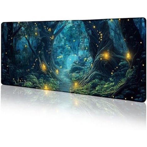 Firefly Forest Mouse Pad Large Desk Mat, Extra Large Gaming Computer Mousepad with Stitched Edges Non-Slip, Keyboard Mouse Pad for Desktop Cute Aesthetics Home Office Desk Accessories 31.5in