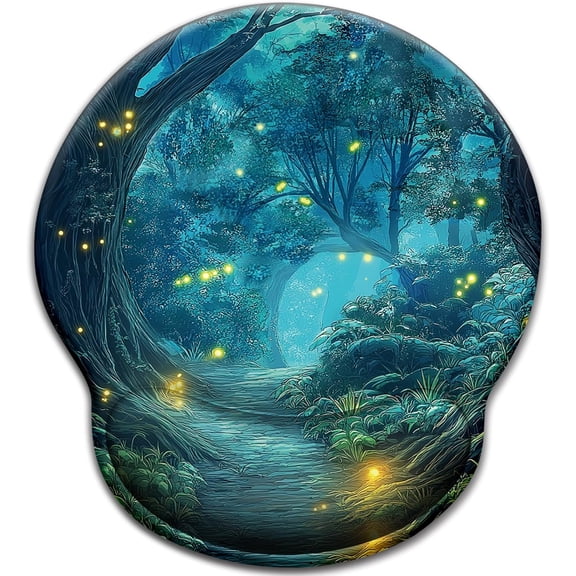 Firefly Forest Mouse Pad with Wrist Rest Ergonomic Mouse Pad Wrist Support with Non-Slip Pain Relief PU Base Funny Computer Mousepad Cute Office Supplies Home Desk Accessories Decor