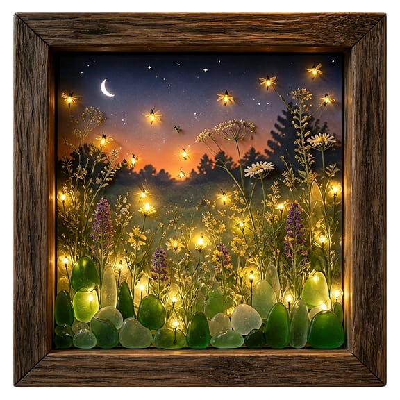 Firefly Forest Natural Scenery Shadow Box LED Night Light, Wooden Frame Bedroom Ambient Table Decor Lamp