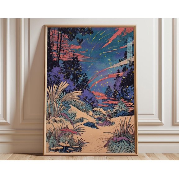 Firefly Forest Wall Art Print, Unframed Paper Poster 24x36in