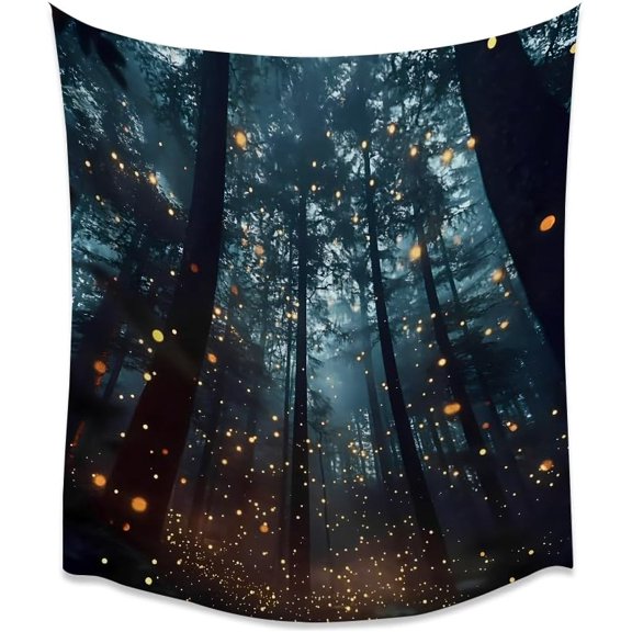 Firefly Forest Wall Tapestry Enchanted Misty Pines Night Woods Celestial Aesthetic Tapestry Hanging 40 x 60 Inch