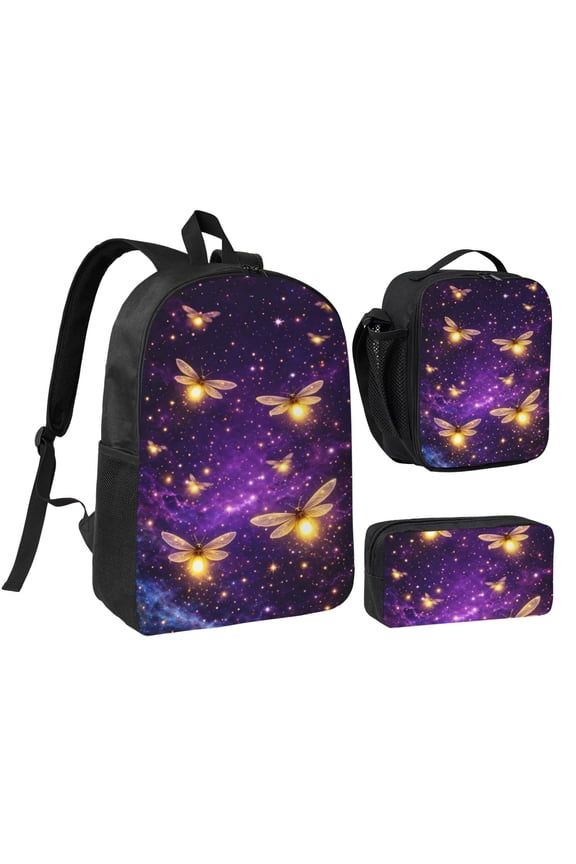 Firefly Galaxy Night Backpack Set 3pc ，Backpack with Lunch Bag and Bag 17 Inch