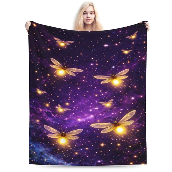 Firefly Galaxy Night Blanket Glowing Firefly Starry Sky Throw Blanket Fantasy Space Pattern Soft Cozy Blanket for Couch Bed Home Decor 50x40