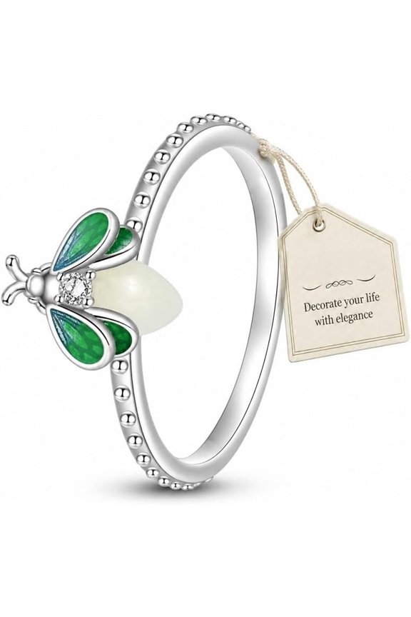 Firefly Glow Ring S925 Silver, Luminous Nature-Inspired Zircon Glow in the Dark Rings Jewelry for Women Ring Size 6-9