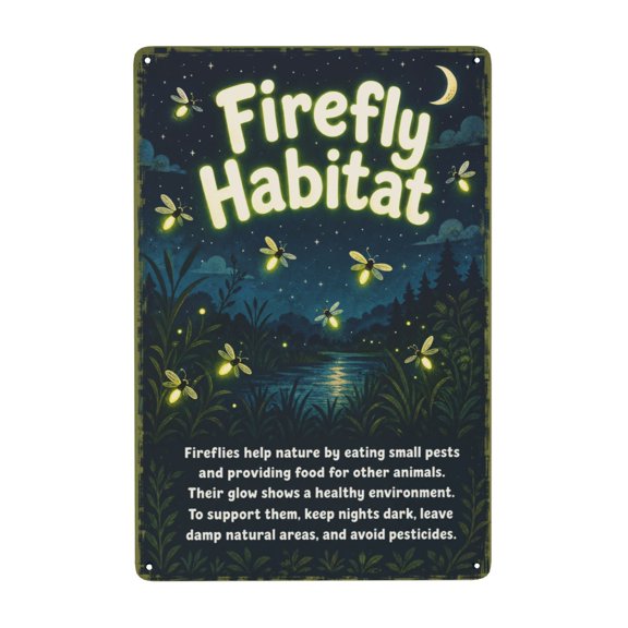 Firefly Habitat Metal Wall Decor Sign 8x12 Inch - Rustic Vintage-Style Iron Art for Home Decor, Easy Hanging with Pre-Drilled Holes, Weather Resistant Finish for Indoor/Outdoor Use