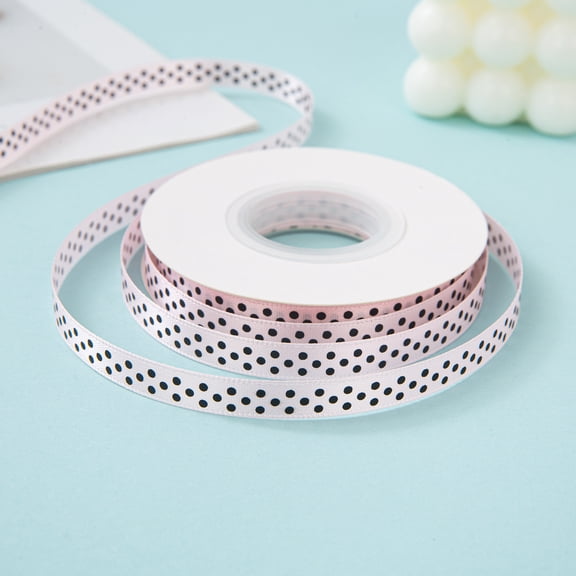 Firefly Hope 0.4 Inch x 25 Yards Polka Dot Grosgrain Ribbon, Spool Craft Ribbon for Christmas Gift Wrapping, DIY Crafts & Wedding Decor, Light Pink/Black