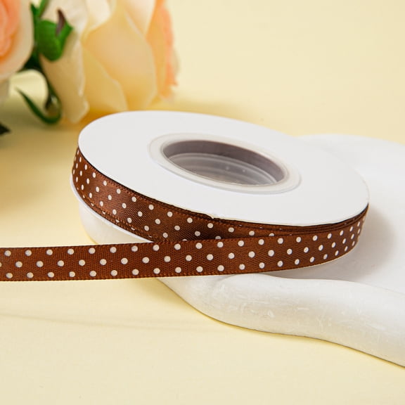 Firefly Hope 0.4 Inch x 25 Yards Polka Dot Grosgrain Ribbon, Spool Craft Ribbon for Christmas Gift Wrapping, DIY Crafts & Wedding Decor, Coffee