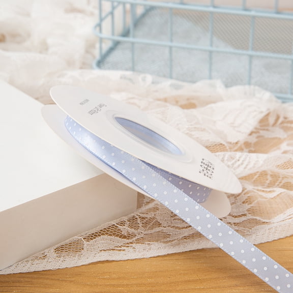 Firefly Hope 0.4 Inch x 25 Yards Polka Dot Grosgrain Ribbon, Spool Craft Ribbon for Christmas Gift Wrapping, DIY Crafts & Wedding Decor, Light Blue