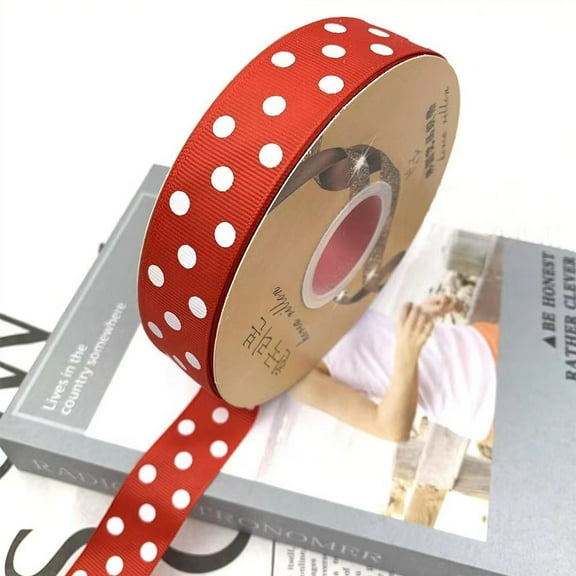 Firefly Hope 1 Inch x 48-Yard Dot Grosgrain Ribbon, Craft Ribbon for Gift Wrapping, Party Decor & Sewing Projects, Red