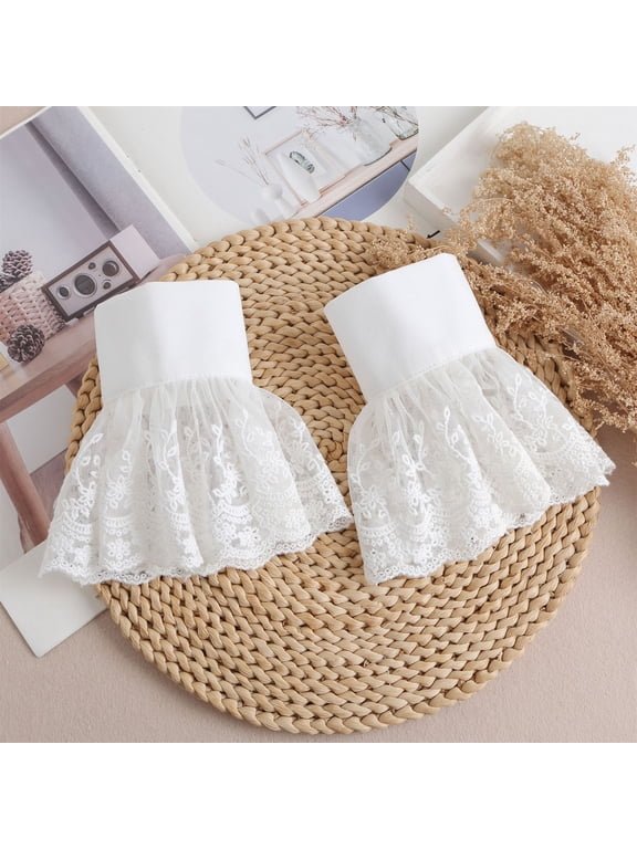 1 Pair Women's White Lace Detachable French Fake Wrist Cuffs, Versatile Shirt Sleeve Extenders for Suit, Blouse, Fake Collar & Costume Accessories