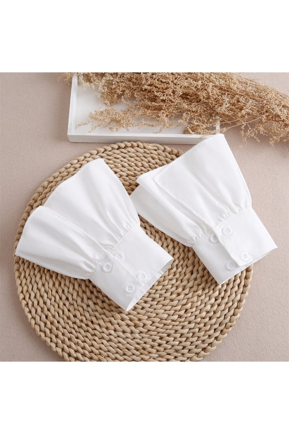 1 Pair Women's White Pleated Detachable French Fake Wrist Cuffs, Versatile Shirt Sleeve Extenders for Suit, Blouse, Fake Collar & Costume Accessories