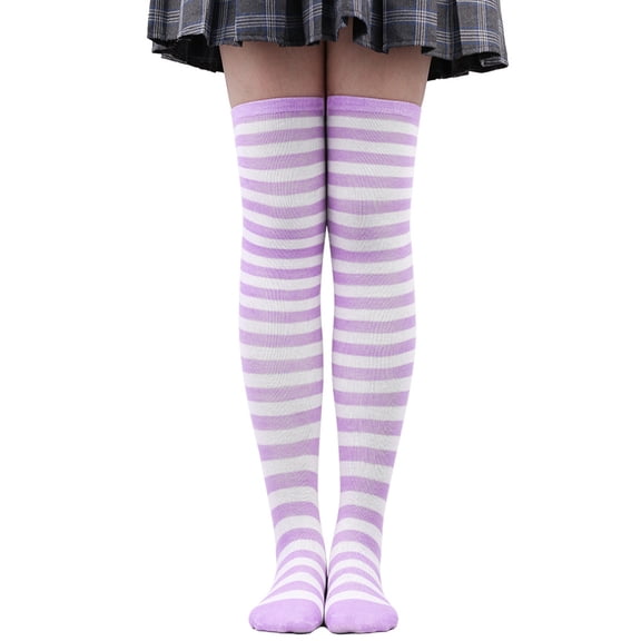 Firefly Hope 1 Pairs Striped Over-the-Knee & Knee-High Socks, Thigh-High Boot Stockings for Women & Girls, Cosplay & Daily Wear,Light Purple
