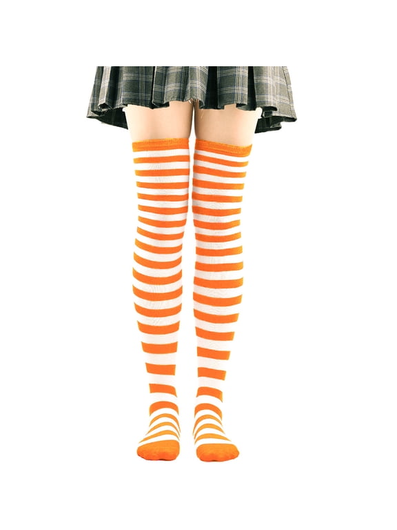 1 Pairs Striped Over-the-Knee & Knee-High Socks, Thigh-High Boot Stockings for Women & Girls, Cosplay & Daily Wear,Orange B