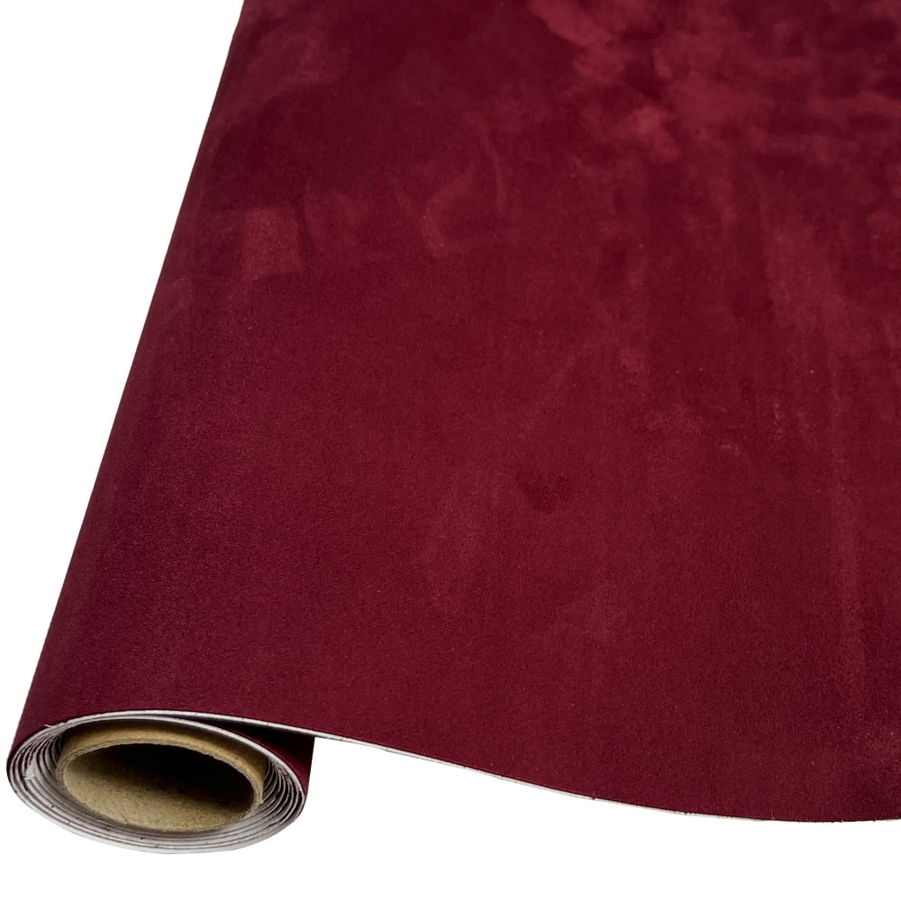 Firefly Hope 1 Piece 196.9*19.7in Self-Adhesive Faux Suede Material, Durable Sticky Fabric for Car Interior Decoration, Furniture & DIY Craft Refurbishing, Wine Red