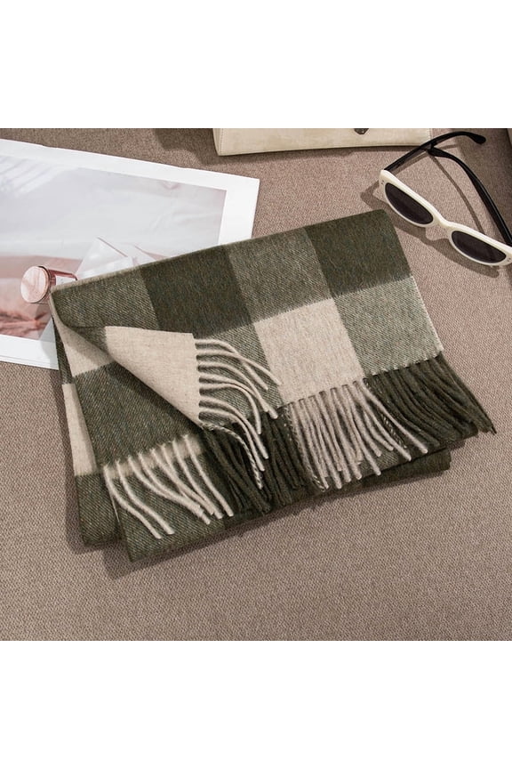 1 Piece Plaid Scarf 70.8711.81IN, Thick Warm Soft & Cozy Winter Shawl Wrap for Cold Weather, Daily & Outdoor Use, Beige & Green tones