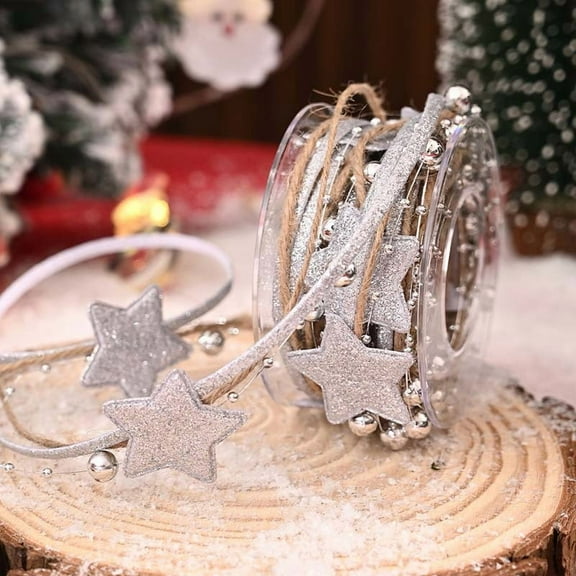 Firefly Hope 1 Roll 5 Yard Christmas Beads Ribbon, Xmas Tree Trim Rope for Garland, Wreath & Gift Wrapping Decor, Silvery